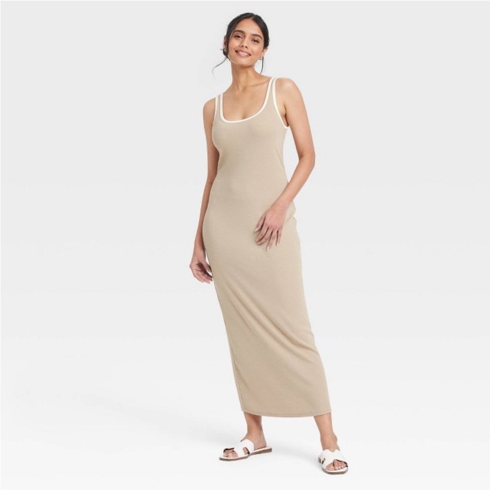 NWT Tan Maxi Dress Sleeveless Scoop Neck